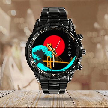 Discover Vaporwave Aesthetic Japan Golden Gate Bridge Calendar Steel Band Watch