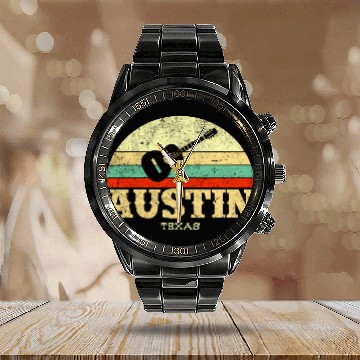 Discover Retro Austin Texas Guitar Vintage Lone Star State Calendar Steel Band Watch