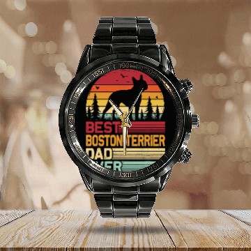 Discover Retro Vintage Best Boston Terrier Dad Ever Calendar Steel Band Watch