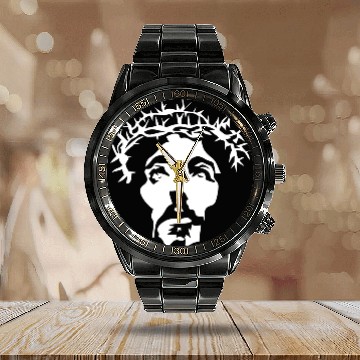 Discover Jesus crown of thorns stencil Calendar Steel Band Watch