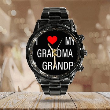 Discover I Love My Grandma and Grandpa Calendar Steel Band Watch