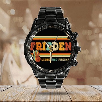 Discover Peace Love Freedom Peace Hand Finger Sign Calendar Steel Band Watch