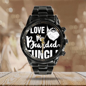 Discover I Love My Bearded Funcle Cool Uncle Family Gift Calendar Steel Band Watch