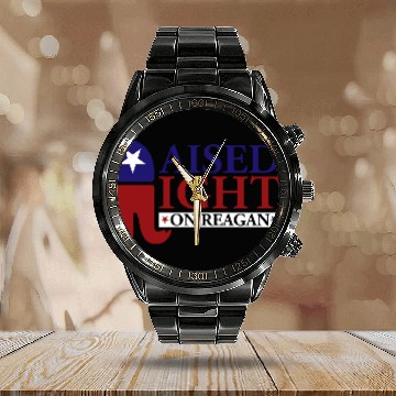 Discover Raised Right On Reagan 80'S Nostalgia Calendar Steel Band Watch