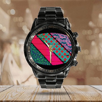 Discover Colourful red blue turquoise purple patchwork Calendar Steel Band Watch