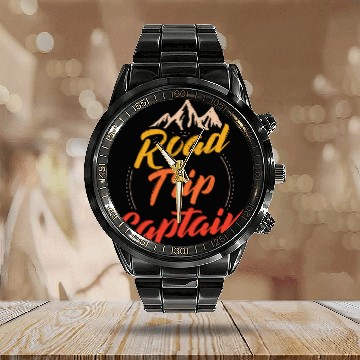 Discover Road Trip Captain Outdoor RV Camping Group Funny Calendar Steel Band Watch