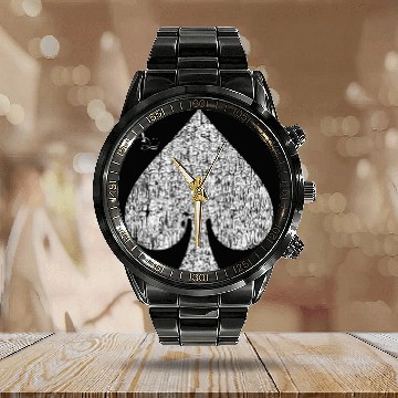 Discover Ace of Spades Poker Playing Card Calendar Steel Band Watch