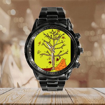 Discover Autumn Colorful Leaves Nature Season Calendar Steel Band Watch