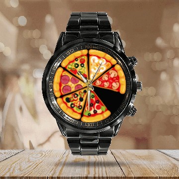 Discover Pizza and Slice Dad and Son Matching Calendar Steel Band Watch