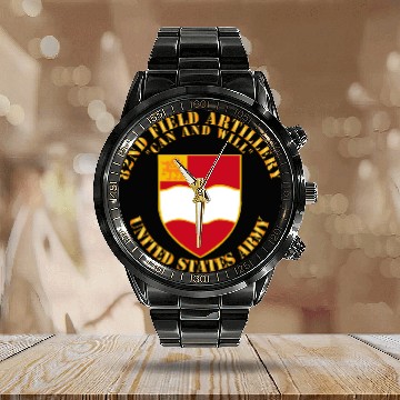Discover Army 82nd Field Artillery Can and Will Calendar Steel Band Watch
