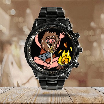 Discover Caveman with Fire Calendar Steel Band Watch