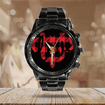 Discover Cute Buffalo Lumberjack Plaid Heart Love Valentine Calendar Steel Band Watch