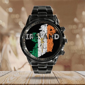 Discover Irish Map And Flag Souvenir Distressed Ireland Calendar Steel Band Watch