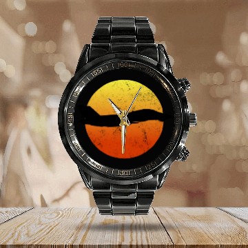 Discover F-14 Tomcat Silhouette Retro Sunset Military F14 Calendar Steel Band Watch