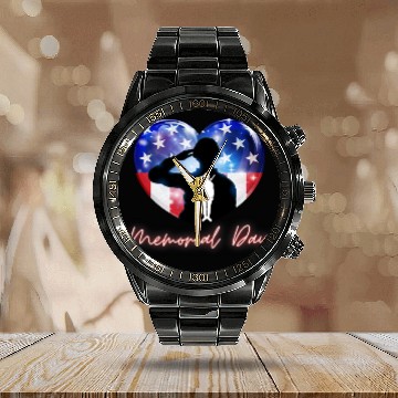 Discover Memorial Day Soldier Red White Blue Flag Heart Calendar Steel Band Watch