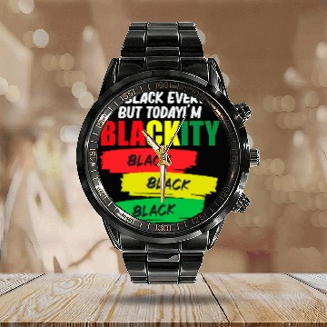 Discover AKI'm Blackity Black African American Black Power Calendar Steel Band Watch
