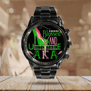 Discover Womens AKA inspired Blessed AKA AKA sorority Alpha Calendar Steel Band Watch