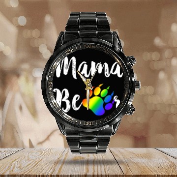 Discover Lesbian Mama Bear Gay Pride Rainbow Paw LGBT Calendar Steel Band Watch
