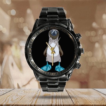 Discover Blue Footed Booby Cartoon Calendar Steel Band Watch