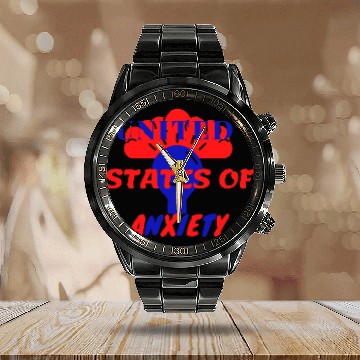Discover United States of Anxiety lightbulb Calendar Steel Band Watch