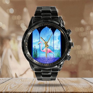 Discover Cosmic Flamingo Calendar Steel Band Watch