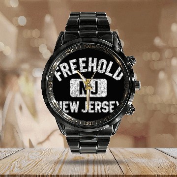 Discover Freehold Nj New Jersey Gym Style Distressed WhiteG Calendar Steel Band Watch