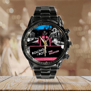 Discover Pink Bulldozer / Rolling Rock Calendar Steel Band Watch