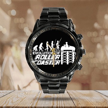 Discover Amusement park roller coaster looping track Calendar Steel Band Watch