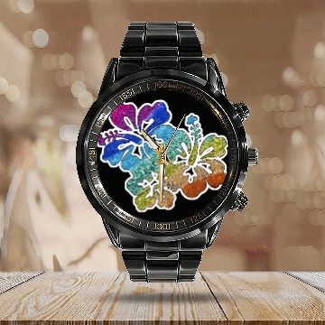 Discover hibiscus glitter Flower Calendar Steel Band Watch