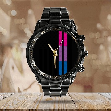 Discover US Flag American LGBT Bisexual Funny Bi Pride Calendar Steel Band Watch