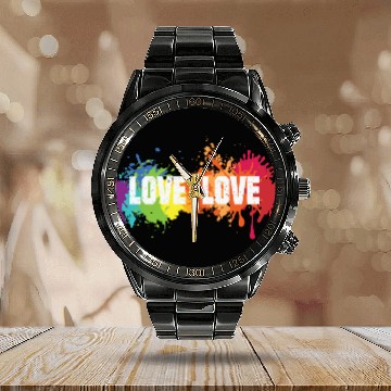 Discover Love is love LGBTQ gay pride Calendar Steel Band Watch