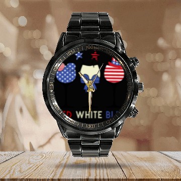Discover Red White Blue and Cocktails Calendar Steel Band Watch