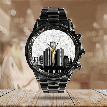 Discover Detroit Michigan Skyline Calendar Steel Band Watch