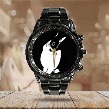 Discover Black And White Dutch Rabbit Calendar Steel Band Watch