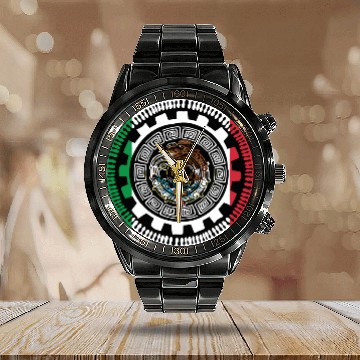 Discover Historical Mexican Aztec Maya Calendar GraphicGift Calendar Steel Band Watch