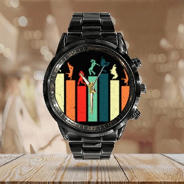 Discover Break dancing Bboy poses Retro Vintage Hip Hop Calendar Steel Band Watch