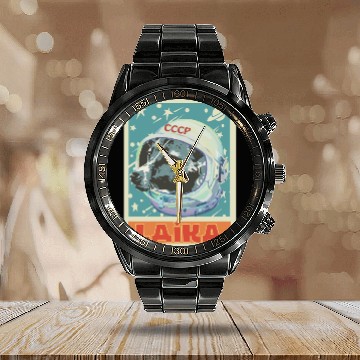 Discover Soviet Union Ussr T Astronaut Laika Dog Propaganda Calendar Steel Band Watch