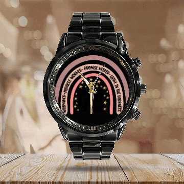 Discover Waymaker Rainbow Christian Quote Calendar Steel Band Watch