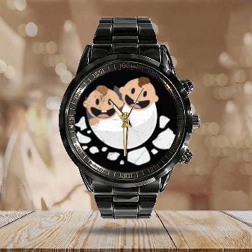 Discover Baby Hatching Twins Newborn Funny Gift Idea Calendar Steel Band Watch