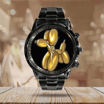 Discover Balloon Dog Gold Calendar Steel Band Watch