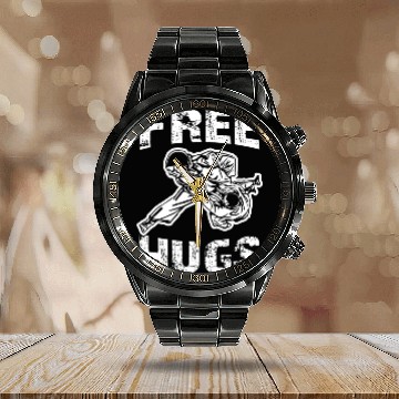 Discover Funny Free Hugs Jiu Jitsu BJJ Choke MMA Gear Calendar Steel Band Watch