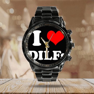 Discover I Love DILFs Gift Idea Calendar Steel Band Watch