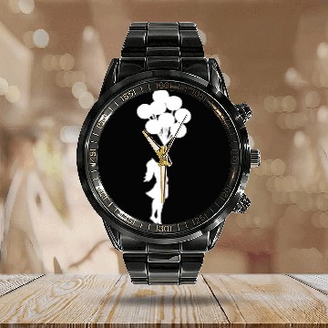 Discover Banksy Girl with balloons. Calendar Steel Band Watch