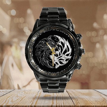 Discover yin yang Wolves Wolf yinyang Tai Chi Qi Gong Calendar Steel Band Watch