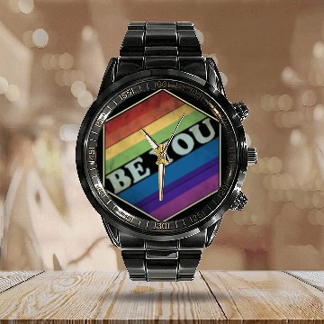 Discover LGBTQ Be You Gay Pride Vintage Rainbow Circle Calendar Steel Band Watch