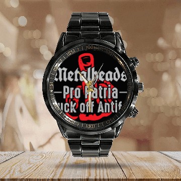 Discover Metalheads Pro Patria - Fuck off Antifa Calendar Steel Band Watch