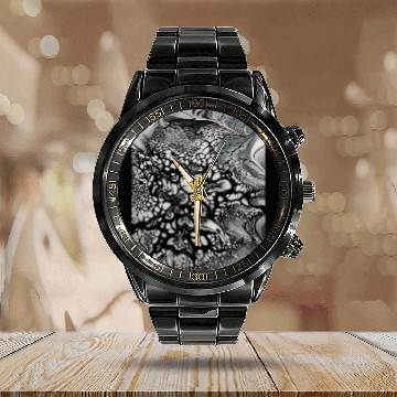Discover Black and white abstract art. Trendy artist. Calendar Steel Band Watch