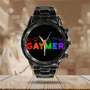 Discover gaymer / gay pride gamer Calendar Steel Band Watch