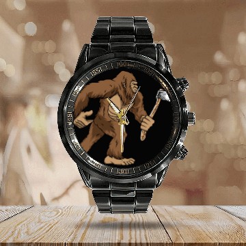 Discover Bigfoot Lumberjack Sasquatch Carpenter Calendar Steel Band Watch