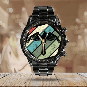Discover Retro Vintage Cardinal Red Bird Watching Calendar Steel Band Watch